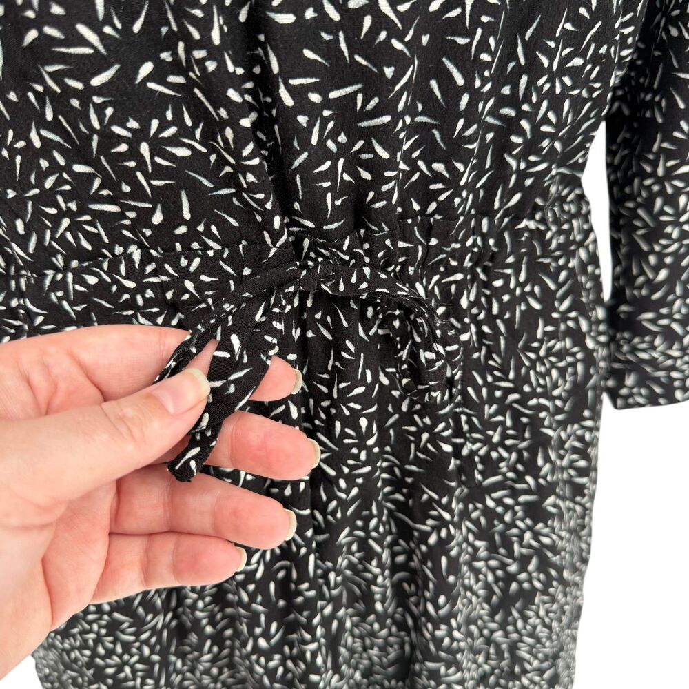 Garnet Hill Dress 4 Black White V Neck Tie Waist Boho Pockets 3/4 Sleeve Casual - Picture 3 of 15